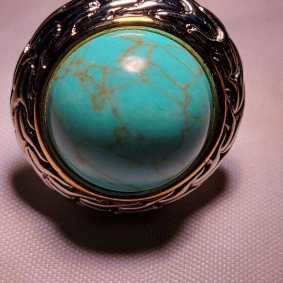 Elite New 18k Gold Lead-Free Large Turquoise Gemstone Ring Size 8 - Picture 2 of 5